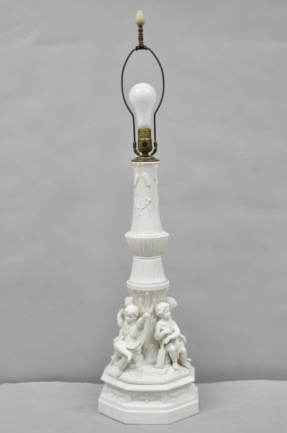 Vintage French Bisque White Porcelain Maritime Figural Cherubs Table Lamp