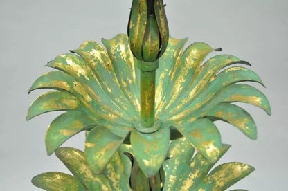 Italian Hollywood Regency Green Gold Tole Metal Palm Leaf 60" Sculpture Statue