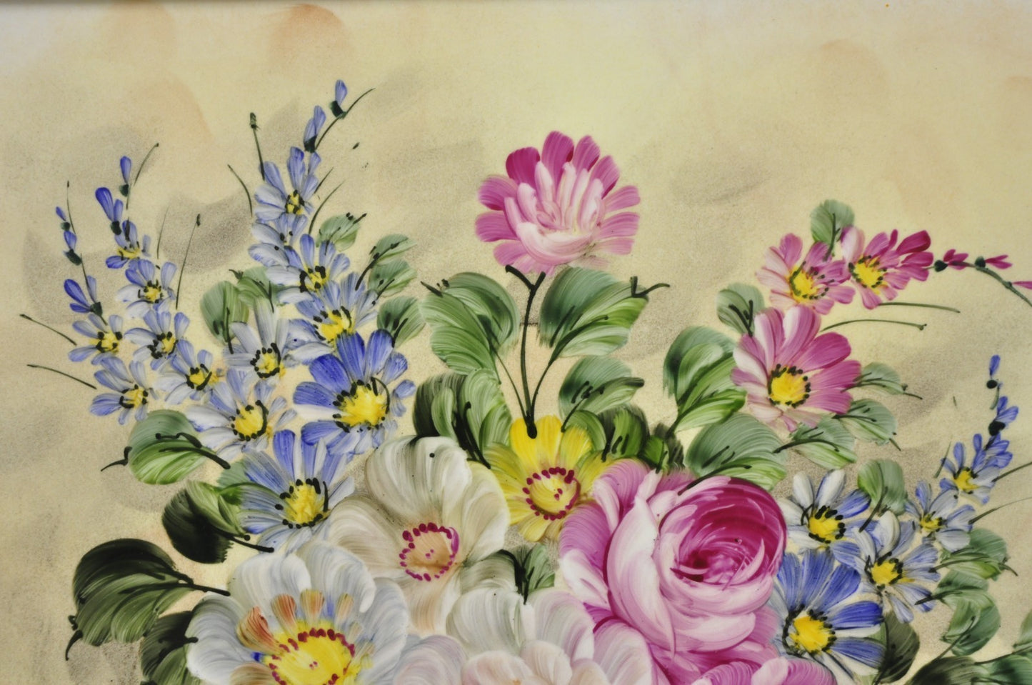 Mary Wilson French Hand Painted Porcelain Plaque Pink Rose Flower Painting (B)