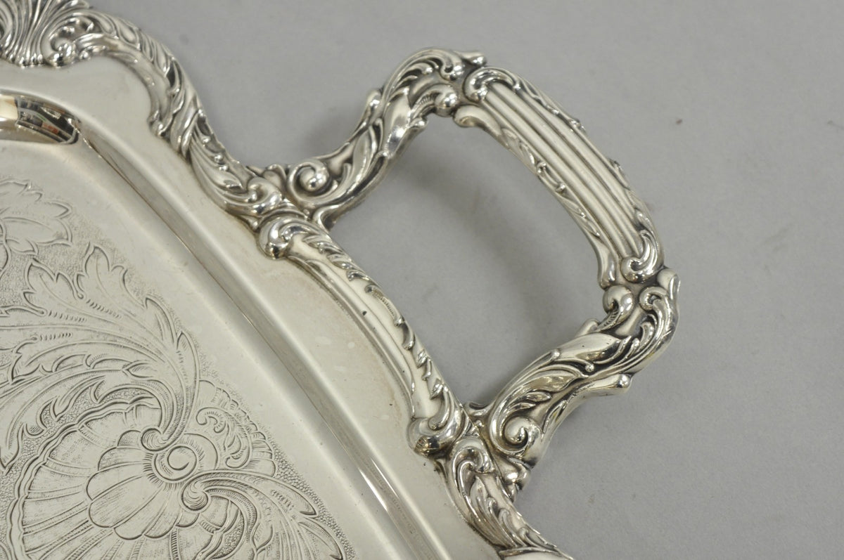 Vintage WM A Rogers Victorian Silver Plated Twin Handle Serving Platter Bar Tray
