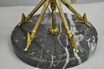 Vintage French Neoclassical Brass "Arrow" Marble Candelabra Table Lamps - a Pair