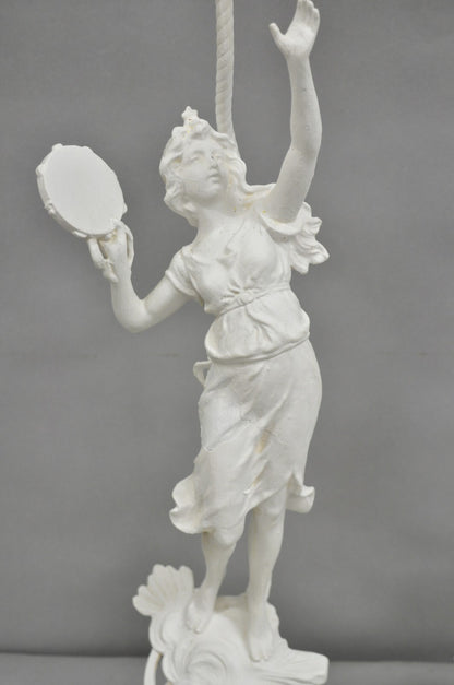 Antique French Renaissance White Painted Metal "Musicians" Table Lamps - a Pair