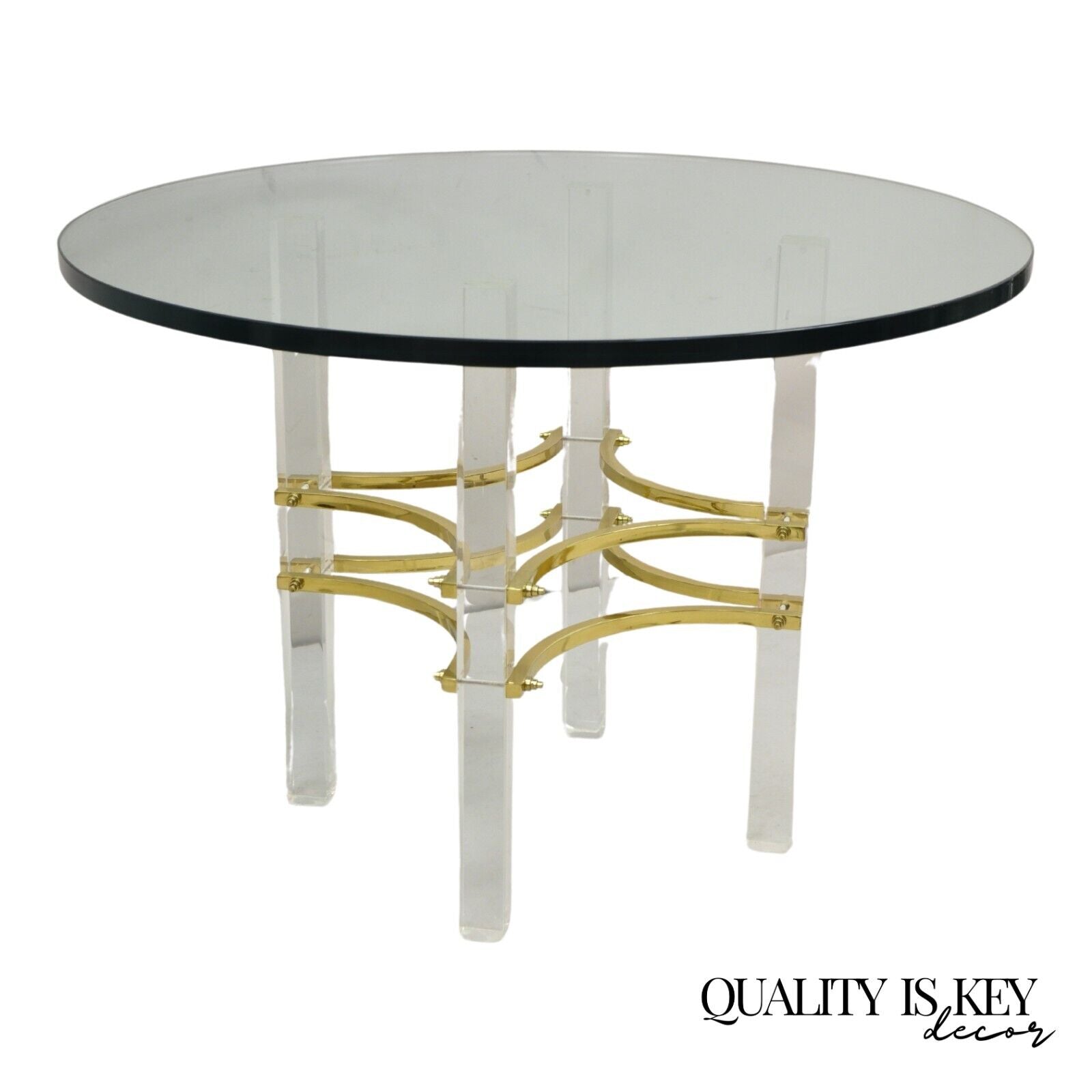 Mid Century Modern Charles Hollis Jones Style Lucite Brass Round Side Table