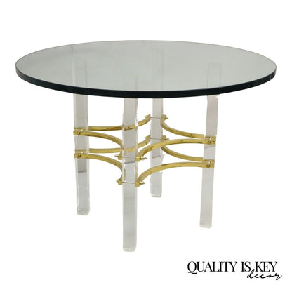 Mid Century Modern Charles Hollis Jones Style Lucite Brass Round Side Table