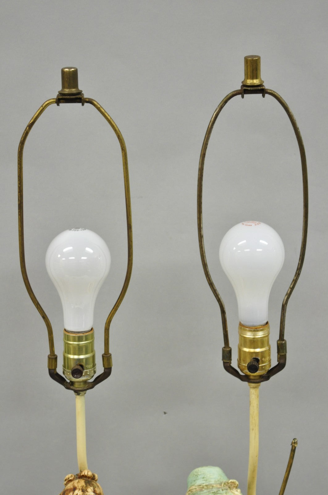 Vintage French Renaissance Moreau Metal Boy and Girl Figural Table Lamp - a Pair