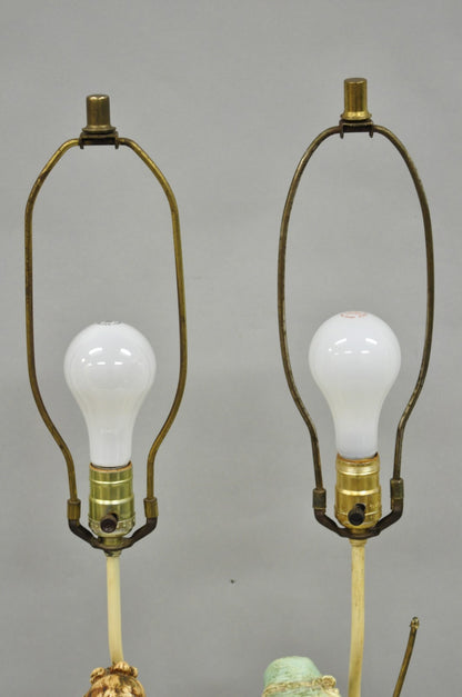 Vintage French Renaissance Moreau Metal Boy and Girl Figural Table Lamp - a Pair