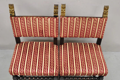 Antique Small Jacobean Style Turn Carved Walnut Accent Side Chairs - a Pair