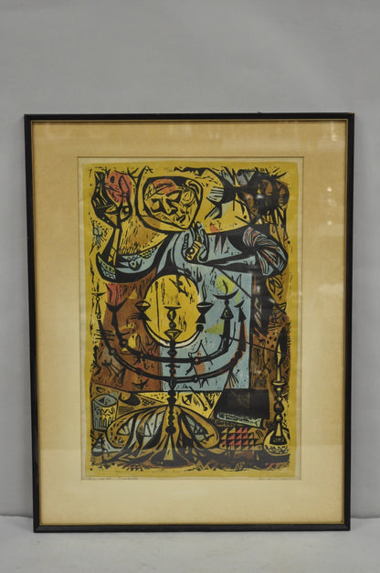 Vintage Irving Amen "Eve of the Sabbath" Woodblock Print Judaica Art, Signed