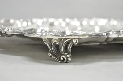 Vintage English Silver Mfg Co Silver Plated Footed Serving Platter Bar Tray