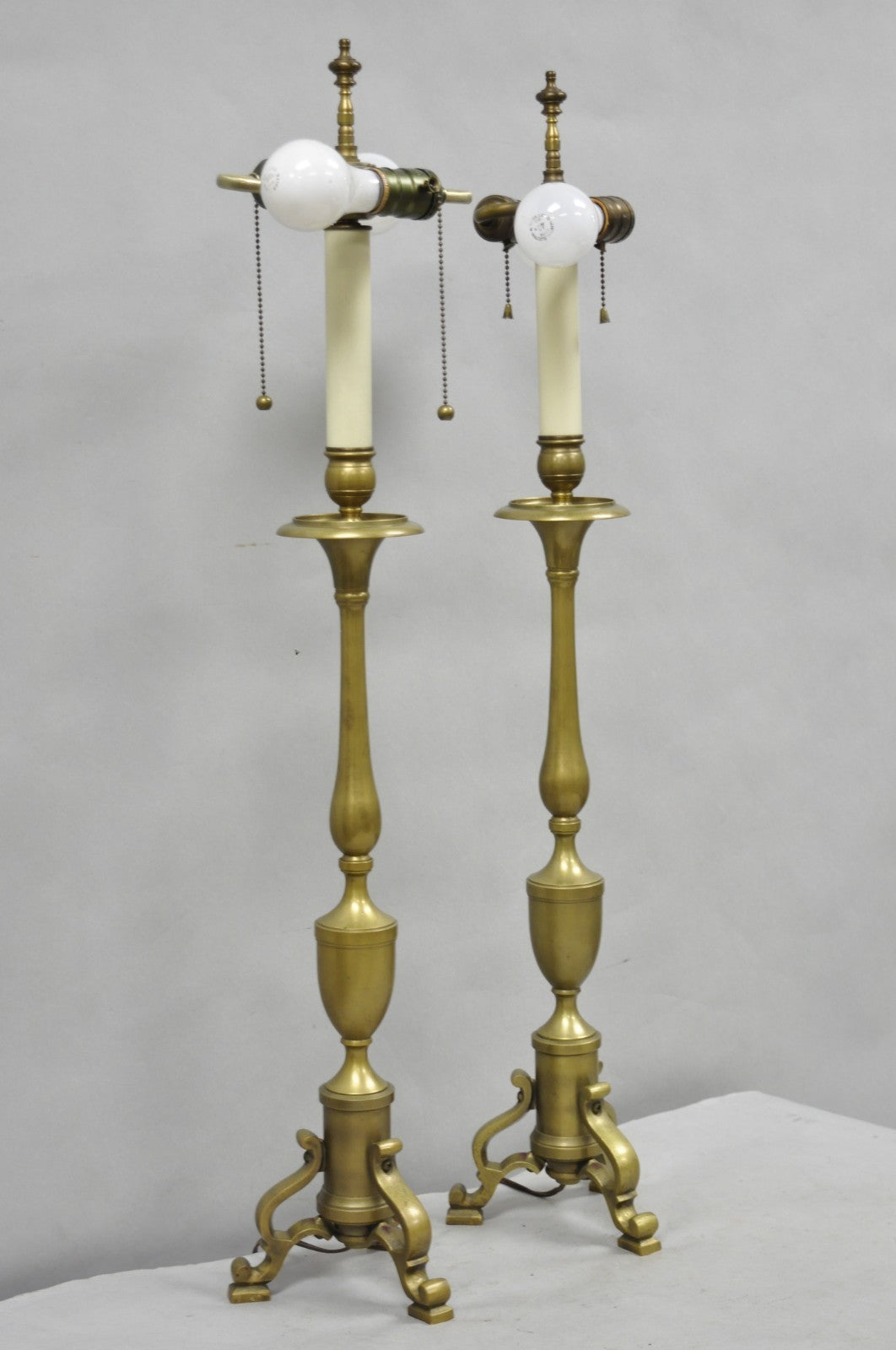 Vintage Federal Style Brass Candlestick Urn Form Table Lamps, Japan - a Pair