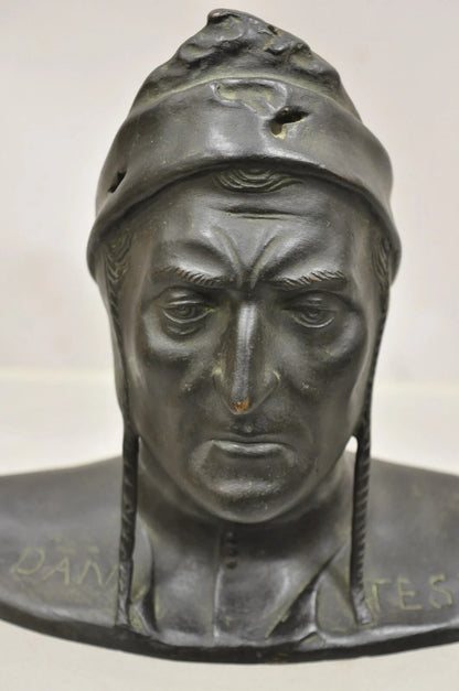 Antique Cast Bronze 9" Dante Dantes Alighieri Bust Sculpture Statue