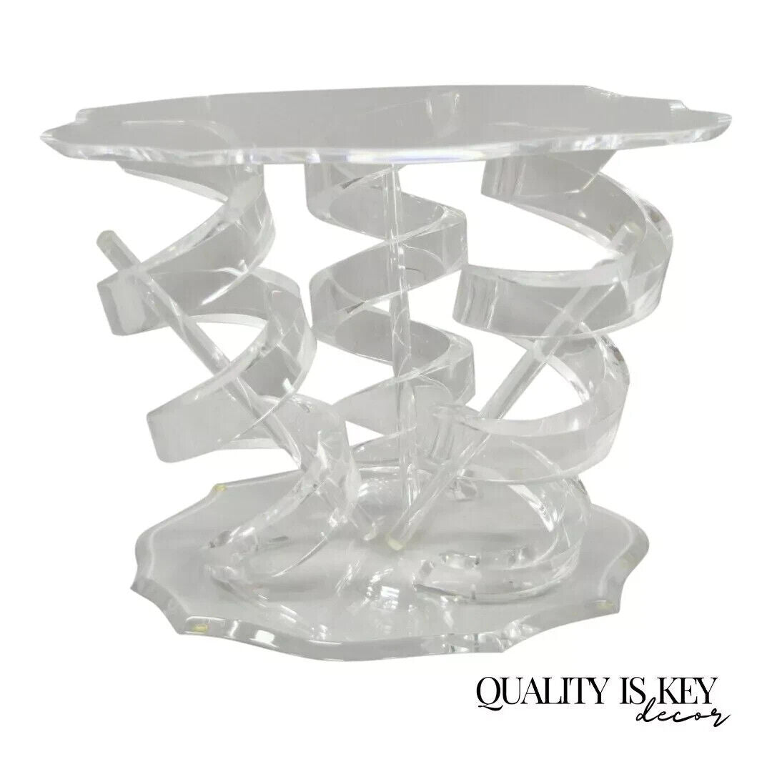 Vintage Mid Century Modern Lucite Spiral Coil Curly Cue Side Table Coffee Table