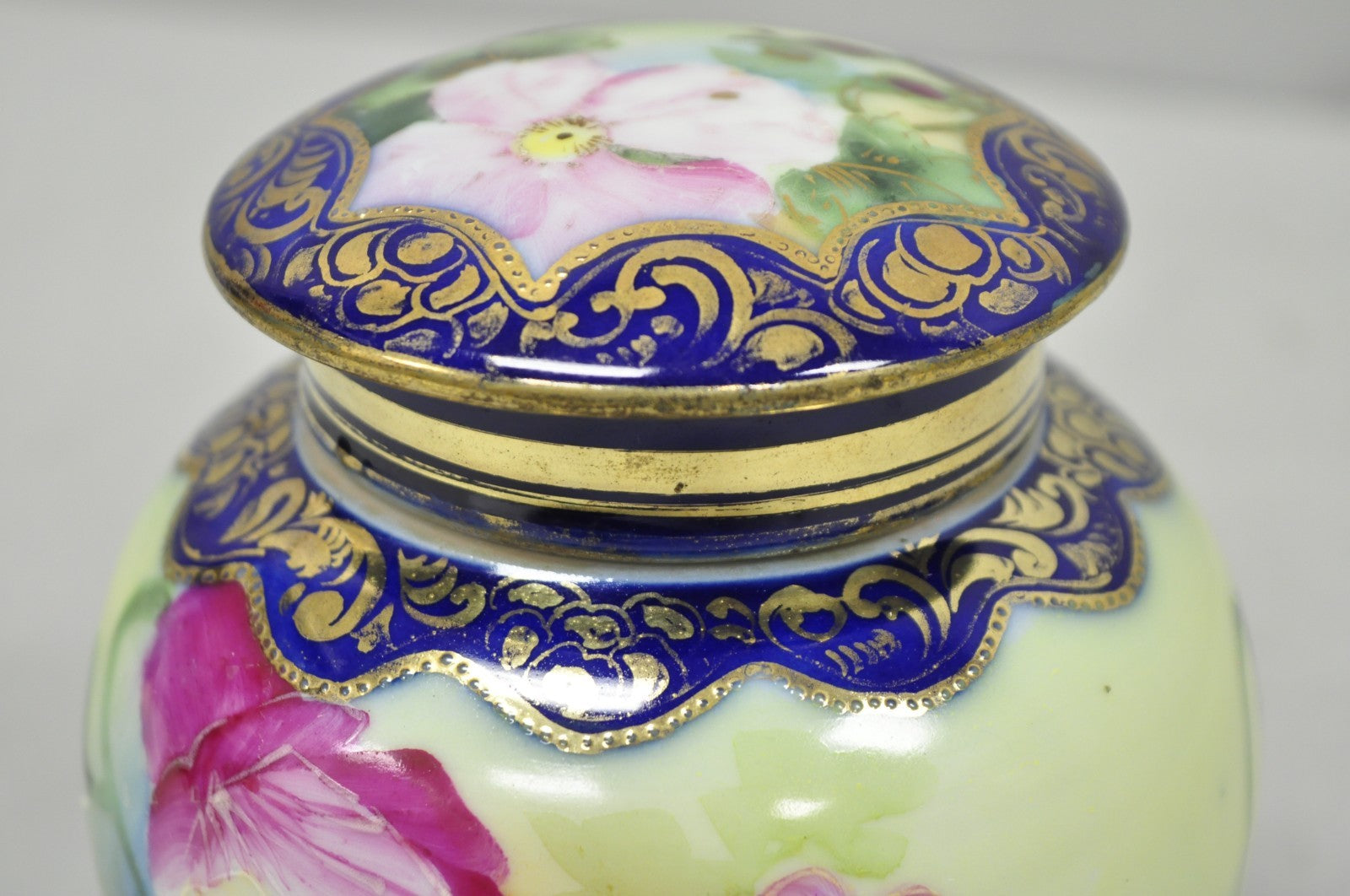 Antique I &EC Co Japan Hand Painted Porcelain Cobalt Blue Covered Ginger Jar