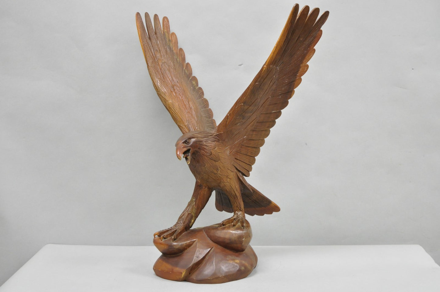 Vintage Black Forest 24" Hand Carved Wood Bald Eagle Figure Statue Sculpture