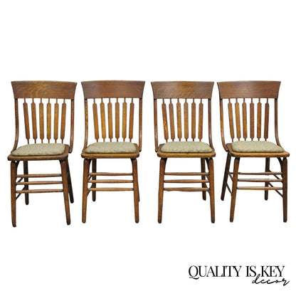 Antique Mission Arts & Crafts Oak Bentwood Slat Back Dining Chairs - Set of 4
