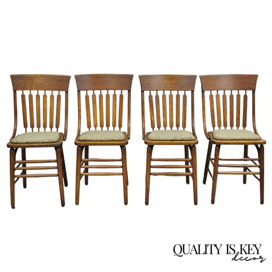 Antique Mission Arts & Crafts Oak Bentwood Slat Back Dining Chairs - Set of 4