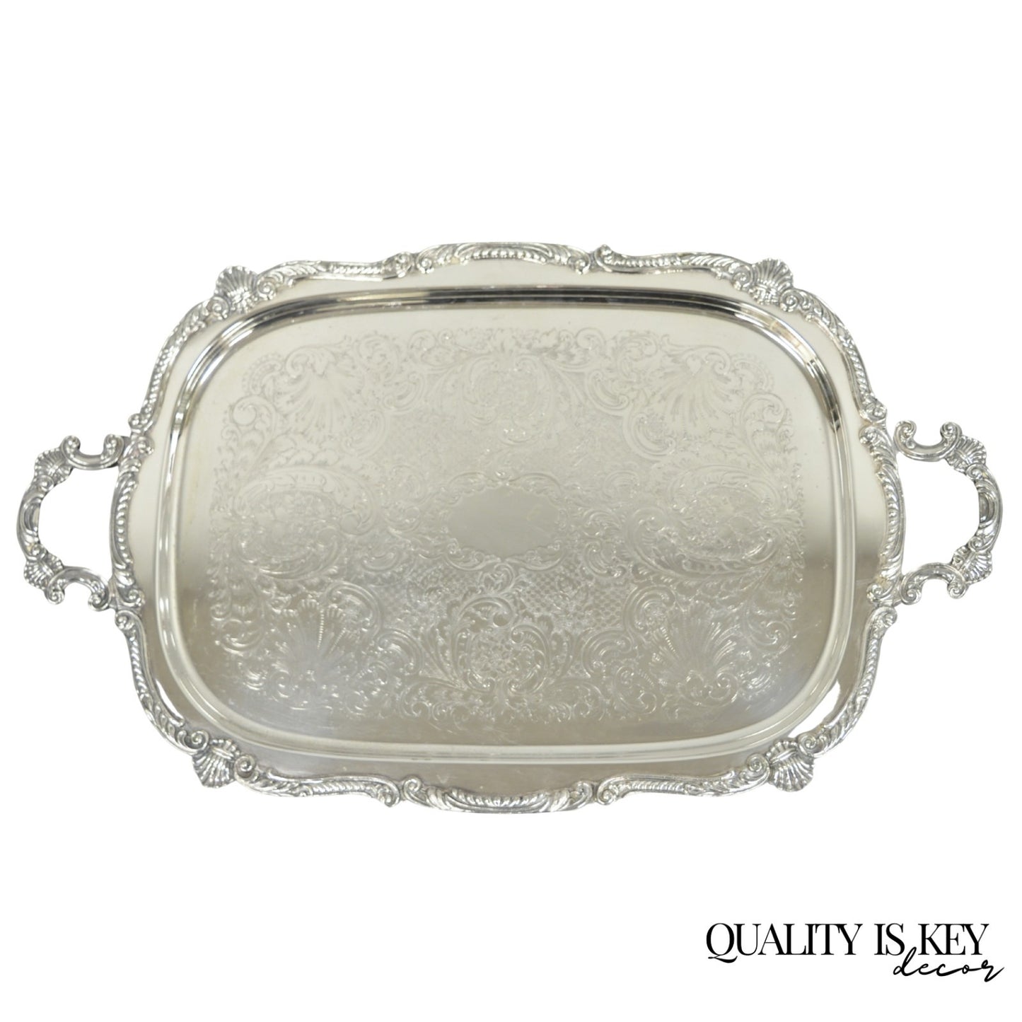 Antique English Victorian Silver Plated Ornate Twin Handle Bar Tray by BSC