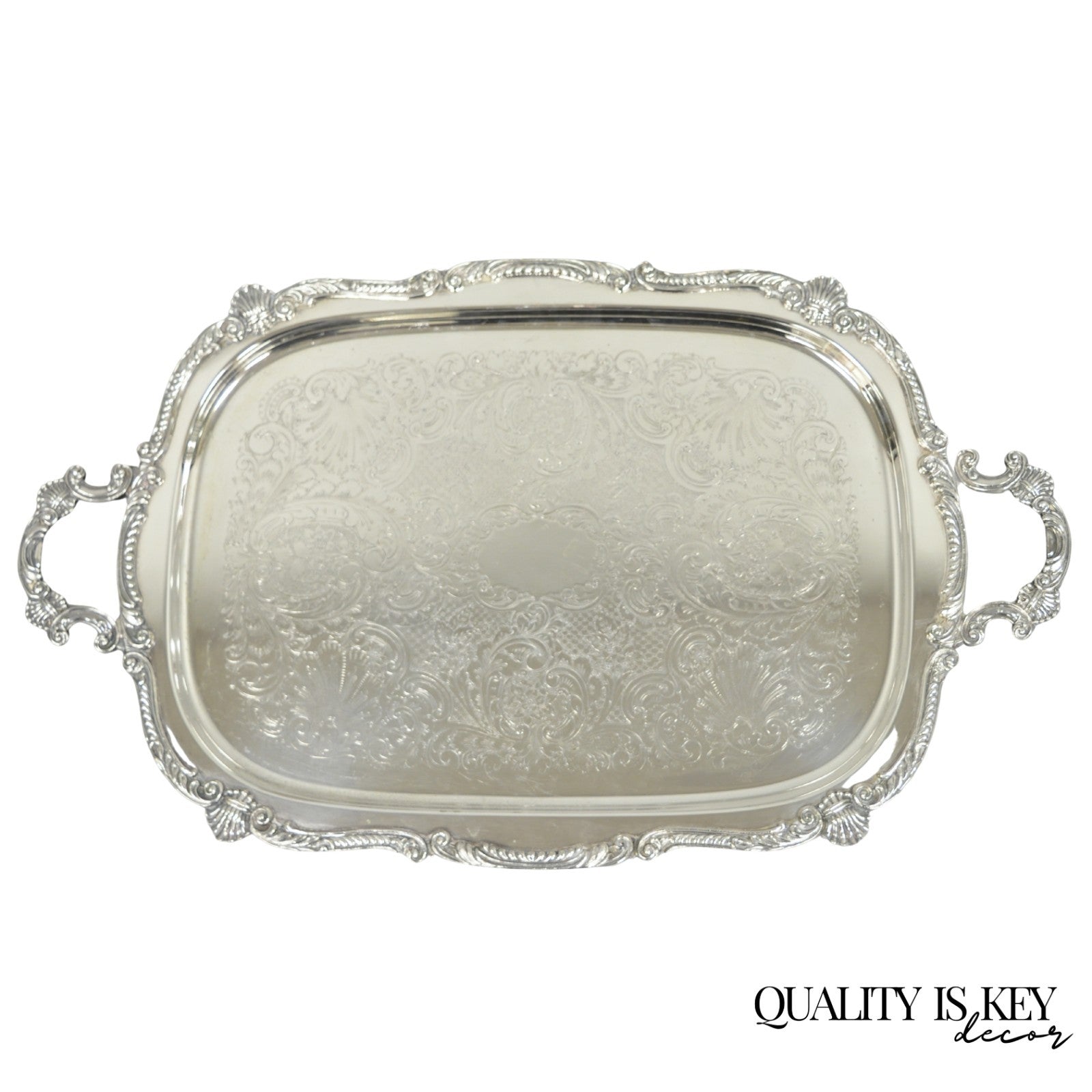 Antique English Victorian Silver Plated Ornate Twin Handle Bar Tray by BSC