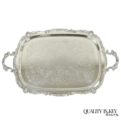 Antique English Victorian Silver Plated Ornate Twin Handle Bar Tray by BSC