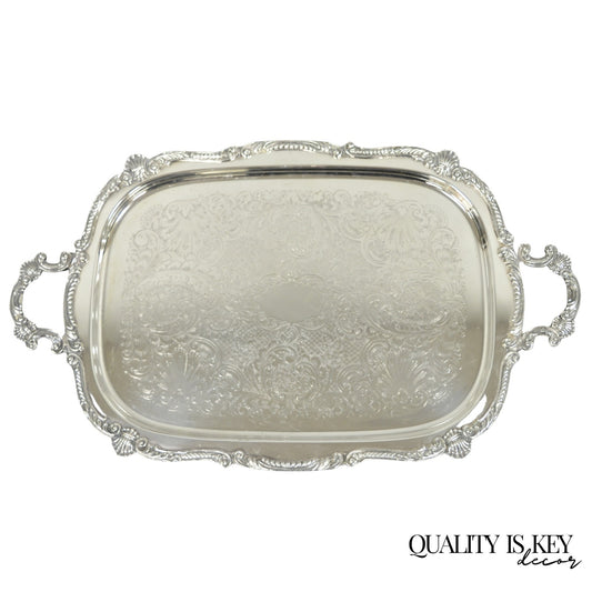 Antique English Victorian Silver Plated Ornate Twin Handle Bar Tray by BSC