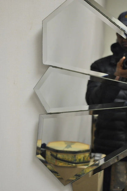 Vintage Hollywood Regency Beveled Glass Sunburst Flower Petal Wall Mirror