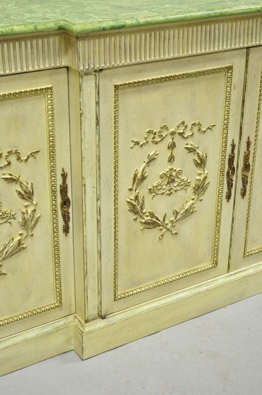 Vintage Italian Neoclassical Buffet Sideboard Credenza Green Faux Marble Top