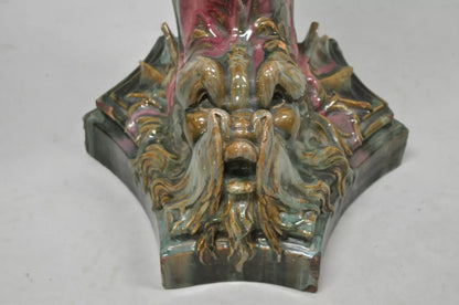 Antique Majolica Terracotta Pottery Dolphin Serpent Pink Plant Stand Pedestal