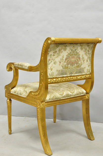 Neoclassical Regency Style Gold Carved Wood Dining Room Chairs - Set of 10