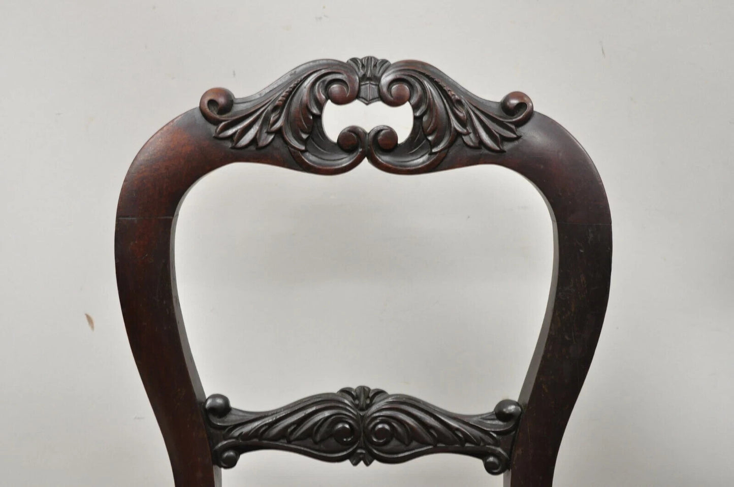 Antique Eastlake Victorian Carved Mahogany Needlepoint Parlor Side Chairs - Pair