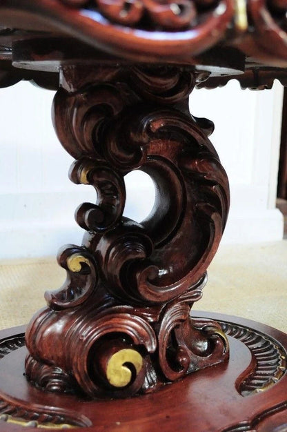 Vintage Mediterranean Style Carved Syroco Glass Top Round Low End Tables - Pair