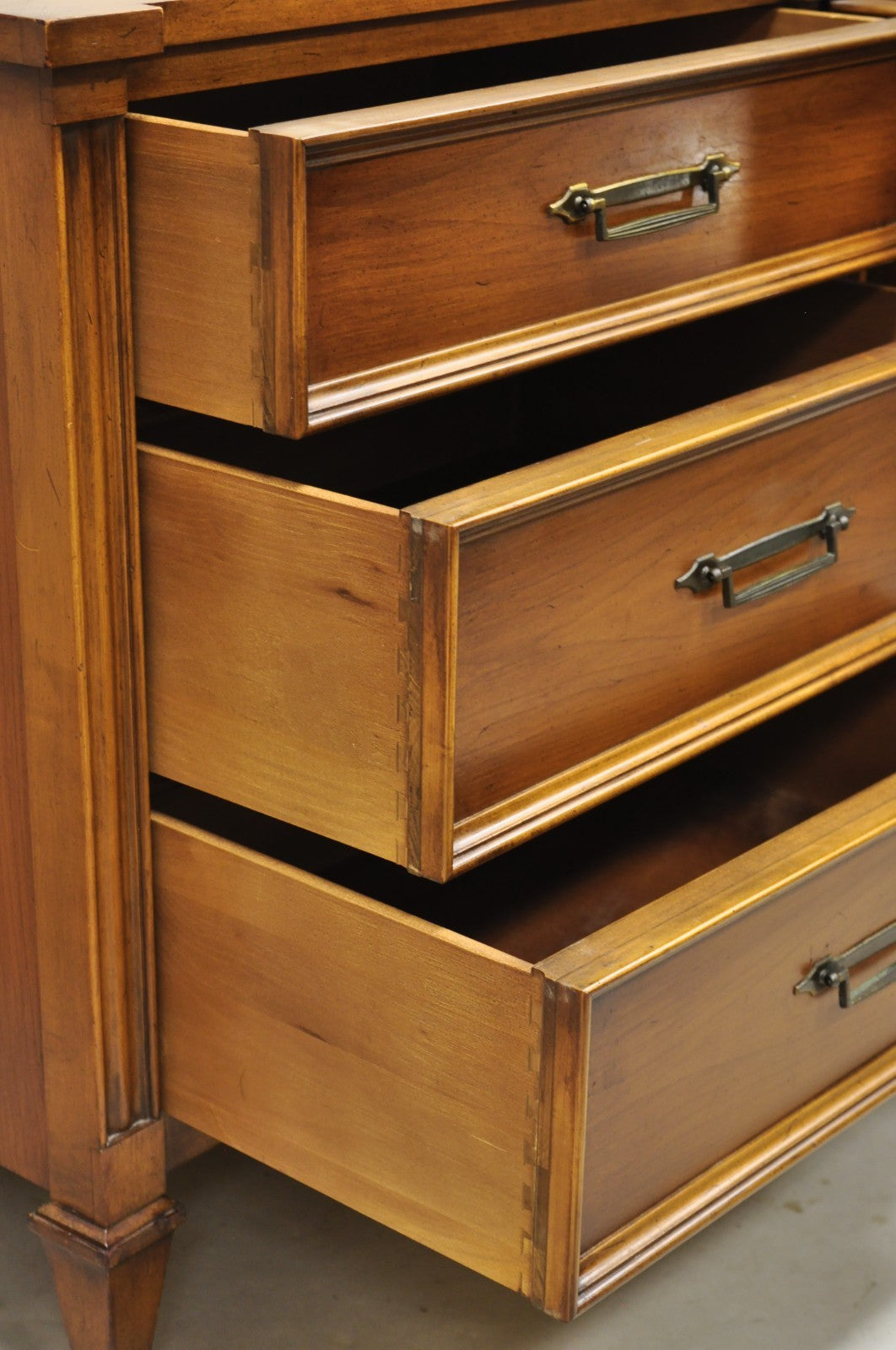 Vintage French Provincial Cherry Wood White Furn. 9 Drawer Credenza Long Dresser