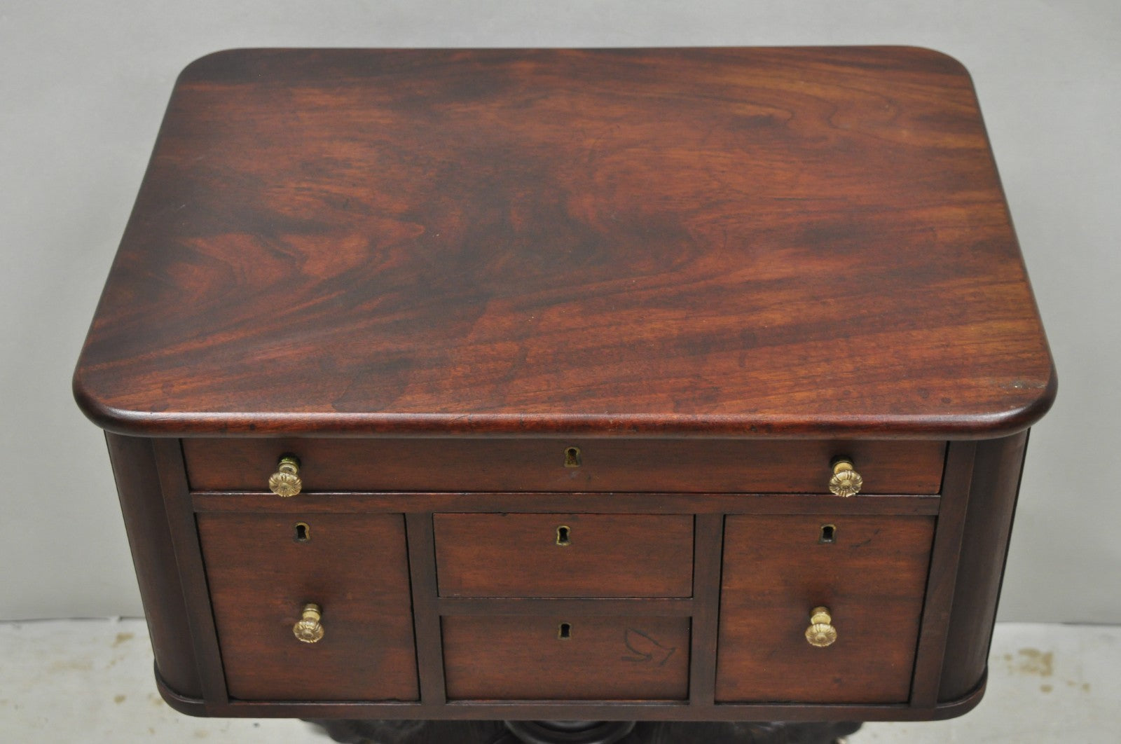 Antique American Empire Carved Paw Foot Pedestal Base Work Stand Side Table