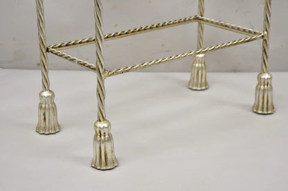 Italian Hollywood Regency Silver Leaf Gilt Iron 3 Tier Shelf Small Display Stand