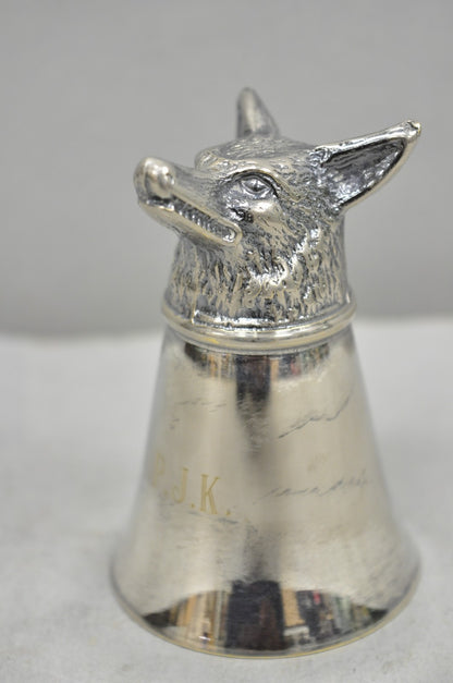 Vintage Pewter Fox Head Silver Plated Stirrup Cup Hunting Equestrian Shot Glass