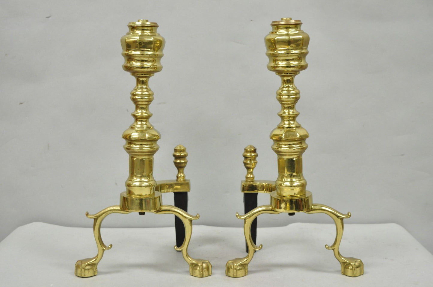 The Harvin Co Vintage Brass Federal Style Branch Foot Fireplace Andirons - Pair