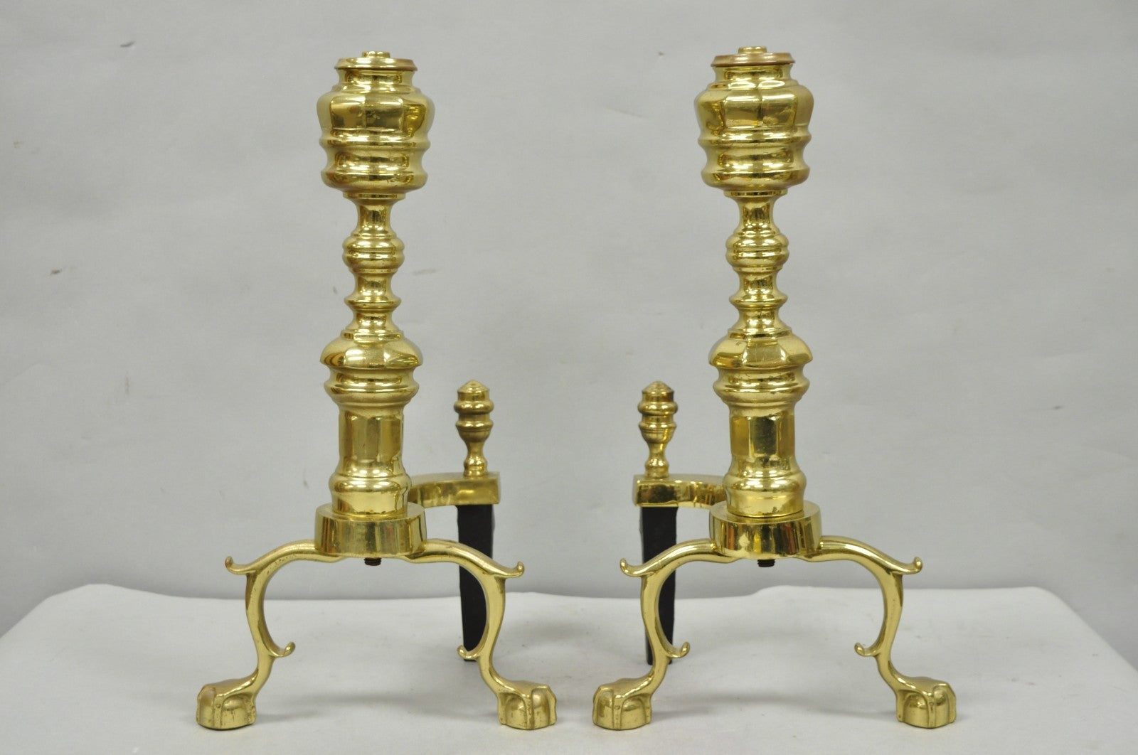 The Harvin Co Vintage Brass Federal Style Branch Foot Fireplace Andirons - Pair
