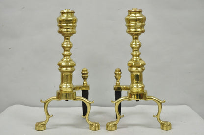 The Harvin Co Vintage Brass Federal Style Branch Foot Fireplace Andirons - Pair