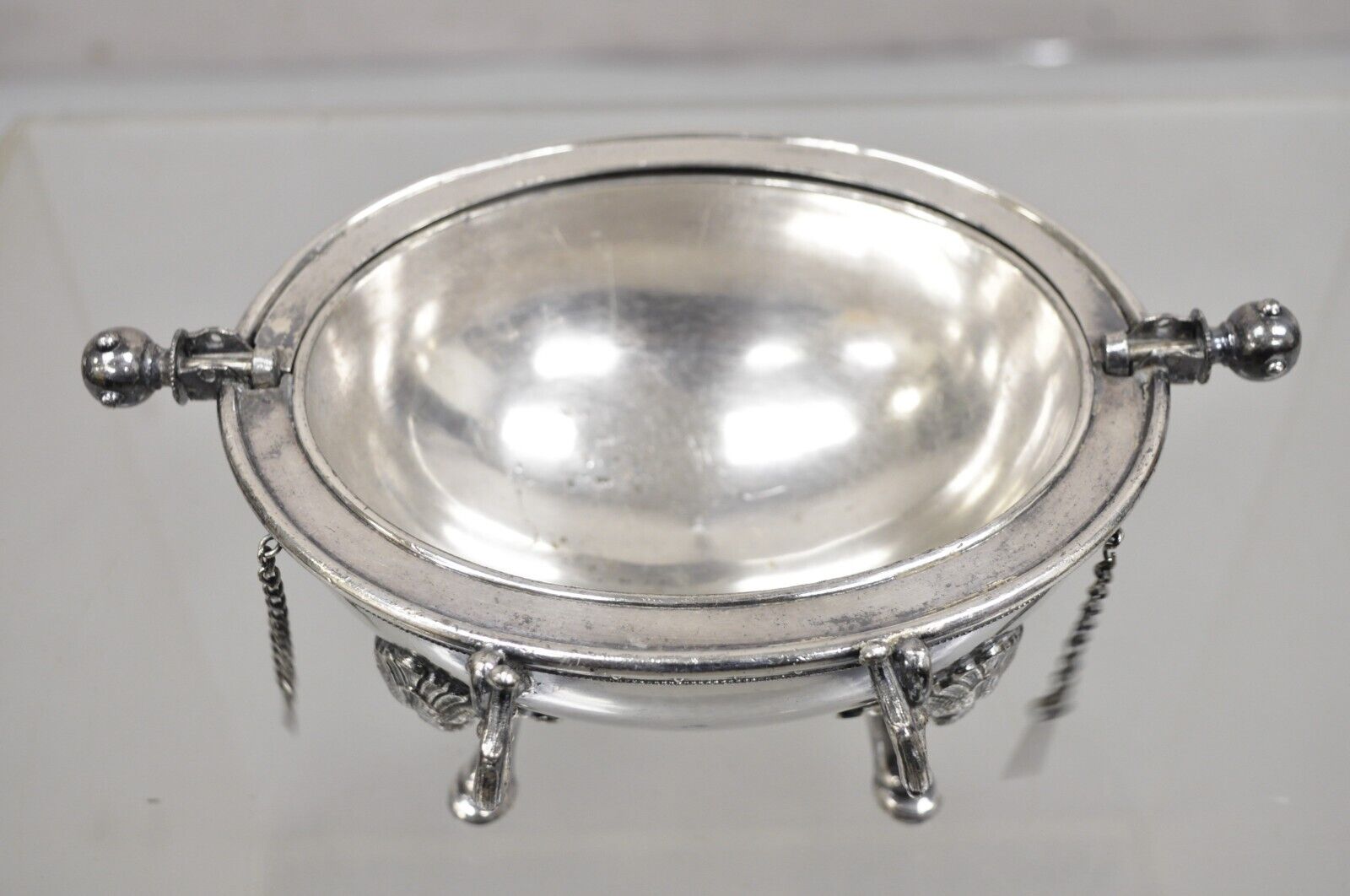 Antique English Edwardian Small Silver Plated Revolving Lid Butter Dish Server