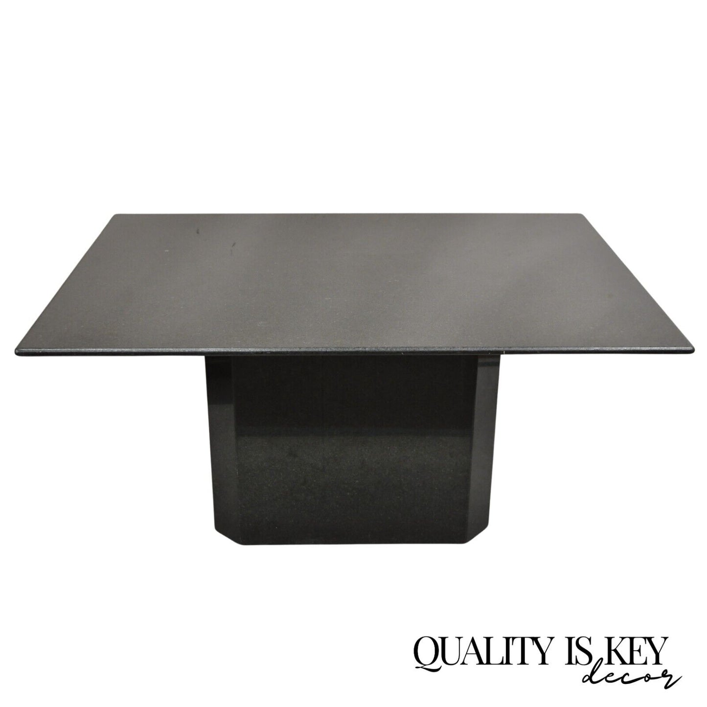 Vintage Modern Black Granite Rectangular Dining Table with Narrow Pedestal Base