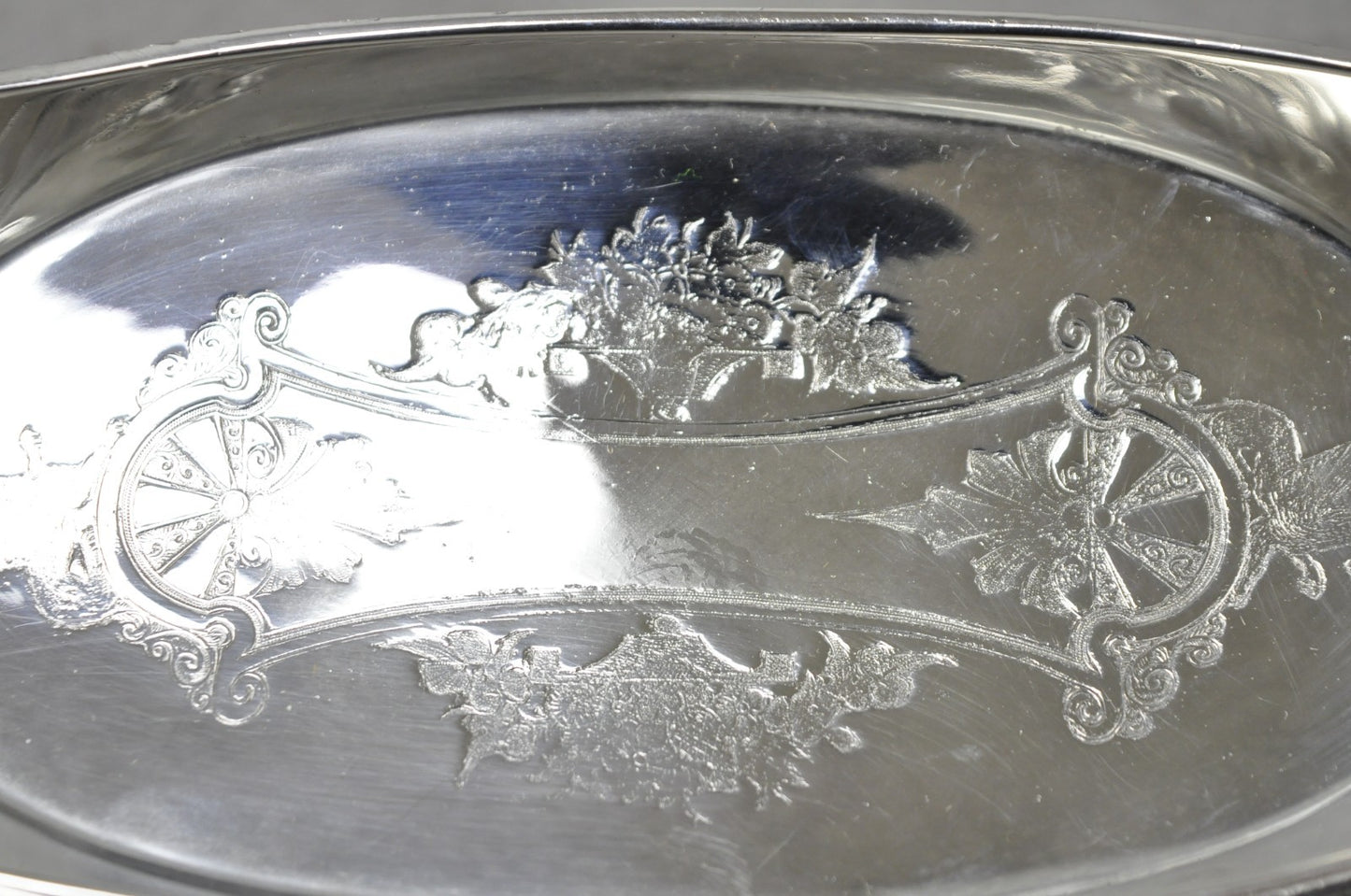 Antique French Renaissance Small Silver Plated Figural Twin Handle Trinket Dish