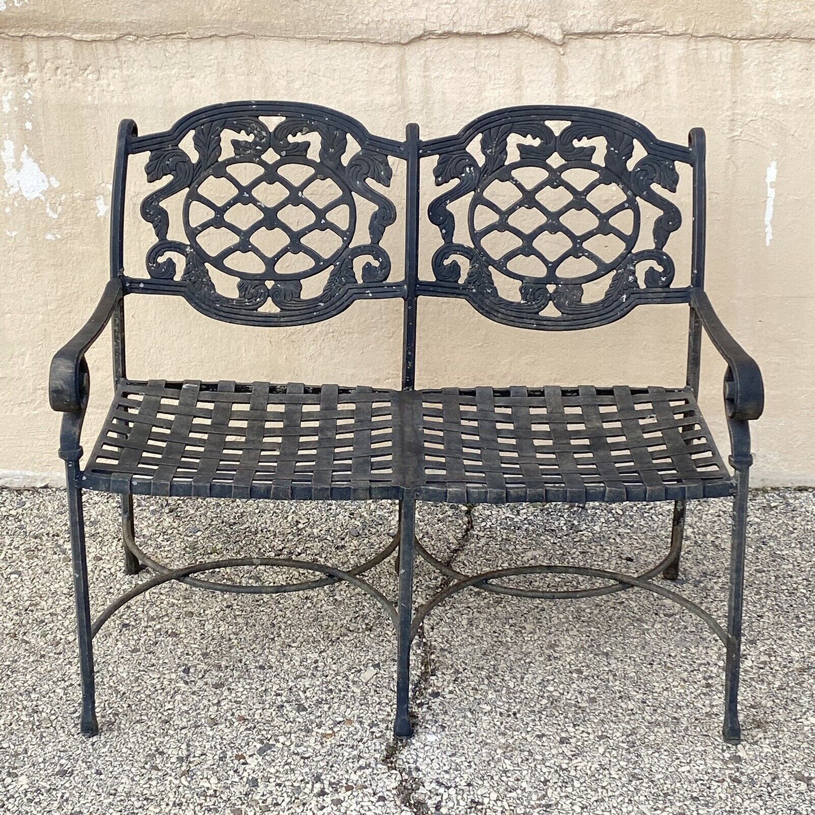 Tuscan Mediterranean Style Cast Aluminum Garden Patio Settee Loveseat