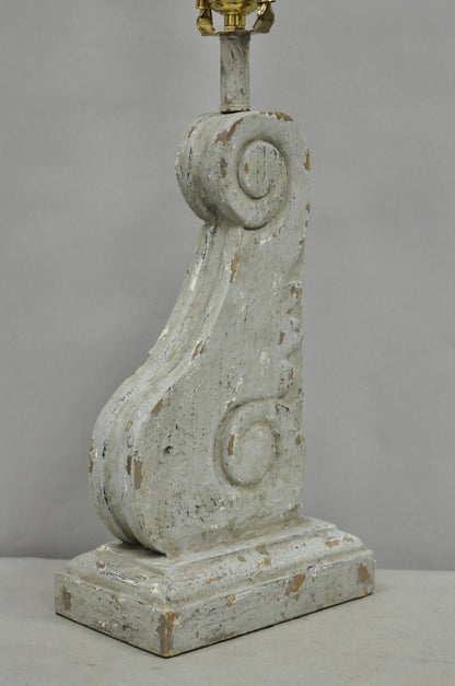 Contemporary Architectural Salvage Grey Distress Painted Wood Corbel Table Lamp