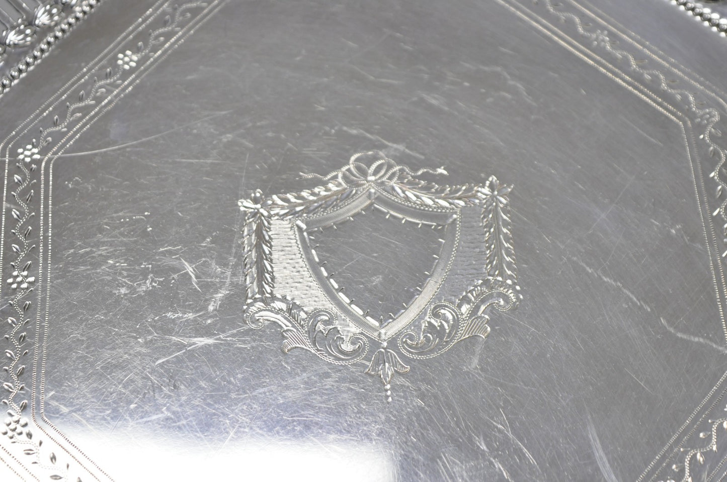 Antique Ellis Barker English Edwardian Silver Plated Octagonal Trinket Dish Tray