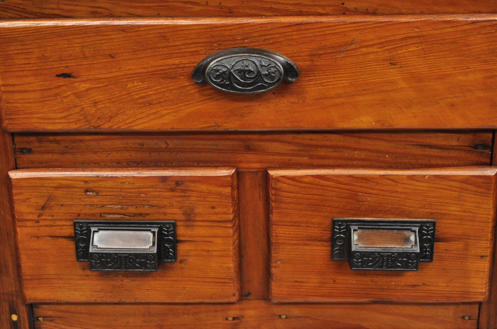 Antique Arts & Crafts Pine Wood 27 Drawer Apothecary File Cabinet Sideboard