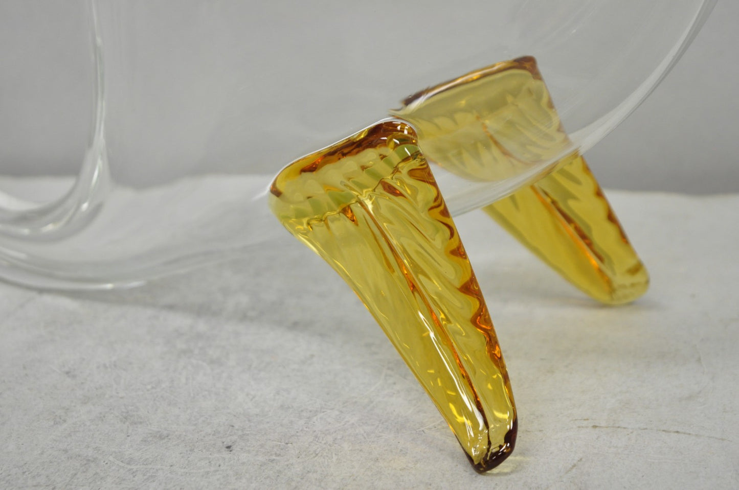 Vintage Mid Century Modern Blenko Style Amber Fin Blown Glass Fish Vase Bowl