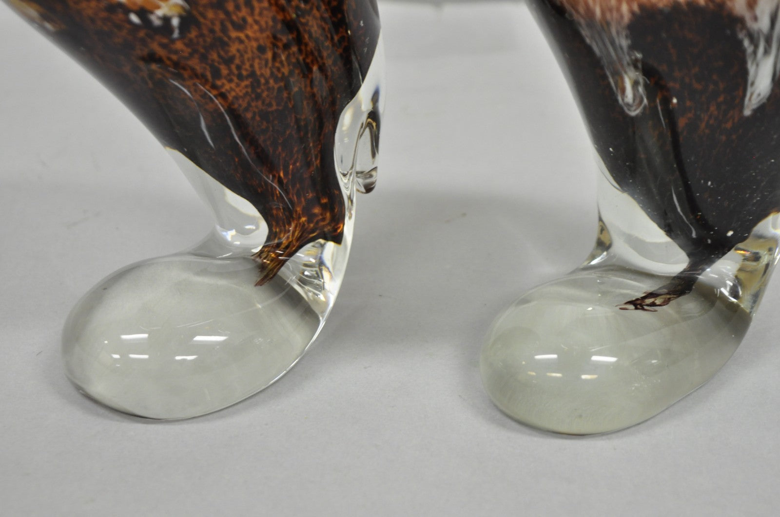 Vintage Murano Style Handblown Art Glass Brown Bald Eagle Bird Figurine - a Pair