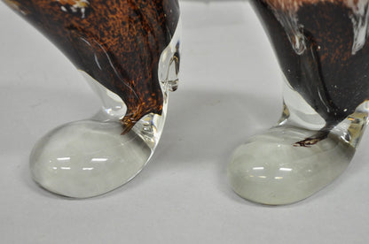 Vintage Murano Style Handblown Art Glass Brown Bald Eagle Bird Figurine - a Pair