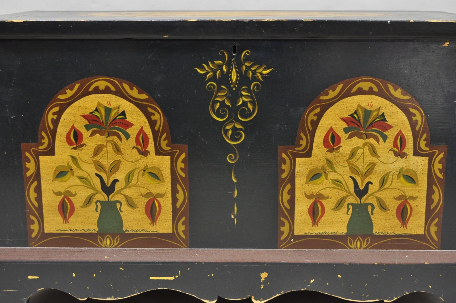 Antique Pennsylvania Dutch Colonial Blue Hand Painted Blanket Chest Trunk