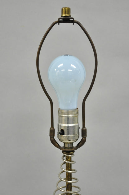 Vintage Mid Century Modern Black Bulbous Ceramic Pottery Table Lamp w/ Spring