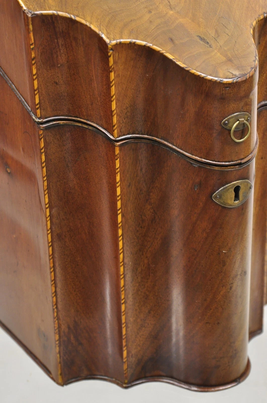 Antique George III Georgian Mahogany & Satinwood Inlay Buffet Knife Box